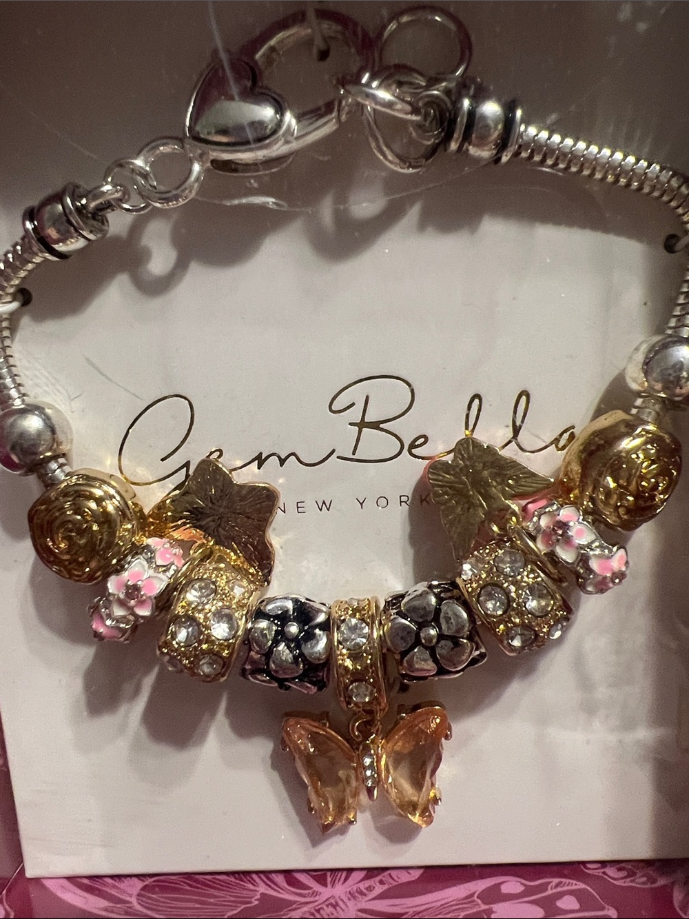 Two-Tone Butterfly Charm Bracelet - Gold & Silver